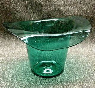 Vintage Blenko Hand Blown Glass Hat Vase Emerald Green 2