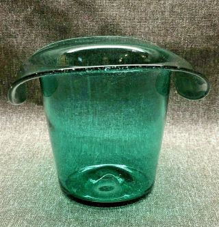 Vintage Blenko Hand Blown Glass Hat Vase Emerald Green 3