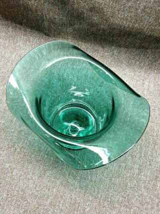 Vintage Blenko Hand Blown Glass Hat Vase Emerald Green 5