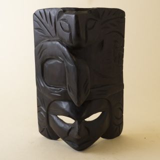 Vtg Carved Wood Aztec Warrior Wall Mask Folk Art Mayan God Snake Totem Mexican