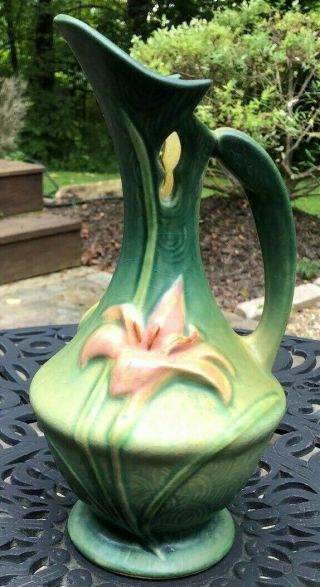 Vintage Roseville Pottery Zephyr Lily Ewer 23 - 10 Green