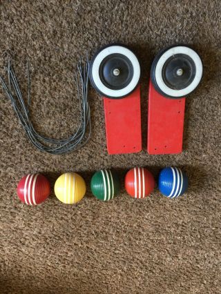 Vintage Croquet Balls Set Of 5 Wooden Triple Striped Ribbed 3 " Diameter