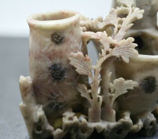 Fantastic Vintage Chinese Hand Carved Soapstone Sculpture Of Vases 5