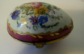 Vintage Limoges Hand Painted With Flowers Trinket Box Egg Shape. 4
