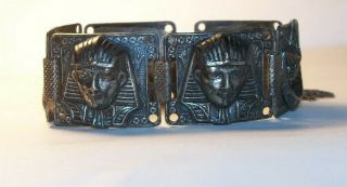 Vintage Egyptian King Tut Elephant Crescent Star Metal Bracelet 3