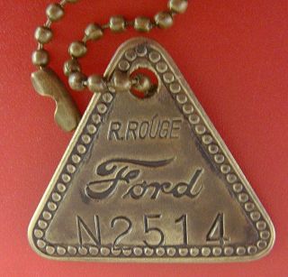 Vintage Tool Check Brass Tag: Ford River Rouge; Orig.  Auto Factory N2514