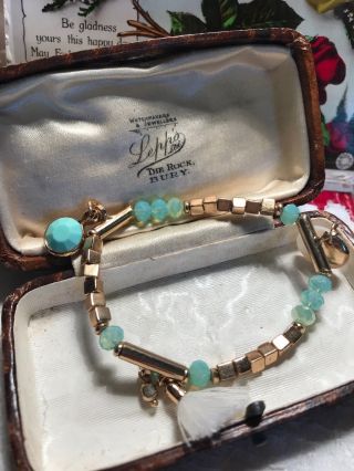 Vintage Peking Glass,  Mother Of Pearl & Lucite Stretch Tassel Bracelet
