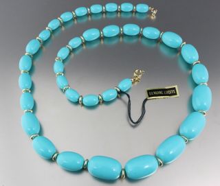 Vintage Silver Tone Aqua Blue Lucite Graduated Bead Necklace Hong Kong