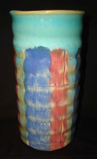 Vintage 1920s Hull Pottery Early Art 26 Multicolor Stoneware Cylinder Rings Vase