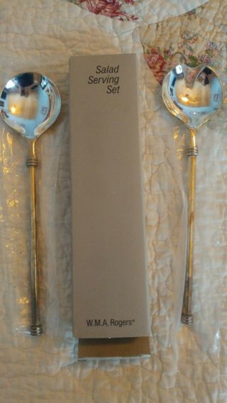 Vintage Oneida Silver Plated Salad Serving Spoon And Fork W.  M.  A Rogers:Ship 4