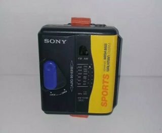 Vintage Sony Sport Cassette Radio Walkman Yellow Bass Wm - Fs395 With Strap