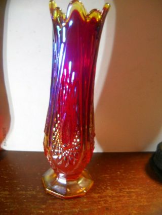 Vintage 10.  5 " Fluted Carnival Glass Vase