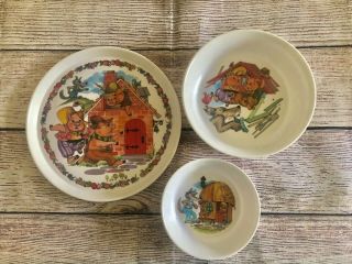 Vintage Oneida Three Little Pigs Child’s Plate And Bowl Set Melamine Melmac