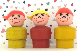 Vtg Fisher Price Little People Mad Angry Boys 663 930 996 997 Wood/plastic 3 Pc