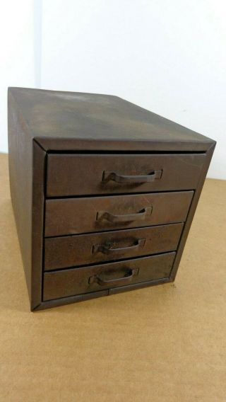 Vintage Quality Metal Small Parts Organizer Bin Cabinet Industrial