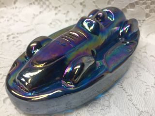 Aqua Blue Carnival Glass Vintage Race Pace Indy Car Derby Paperweight Iridescent