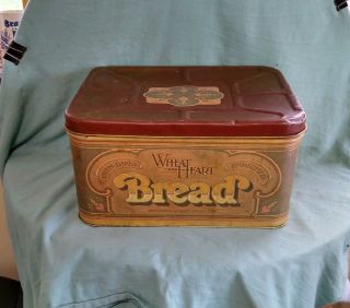 Vintage Heart Wheat Metal Bread Box With Hinged Lid