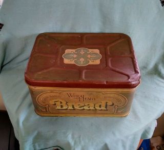 Vintage Heart Wheat Metal Bread Box With Hinged Lid 2