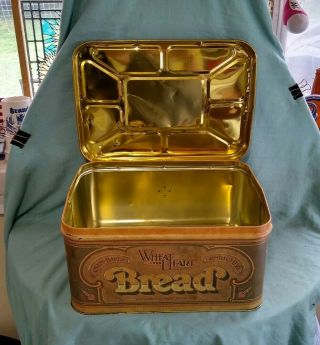 Vintage Heart Wheat Metal Bread Box With Hinged Lid 3