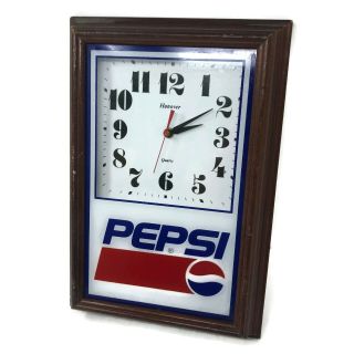 Pepsi Clock Hanover Quartz Battery Operated Wood Frame Made Usa 1994 Vintage