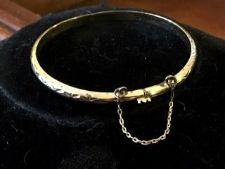 Vintage 925 Sterling Silver Gold Vermeil Latching Bangle Bracelet W Safety Chain