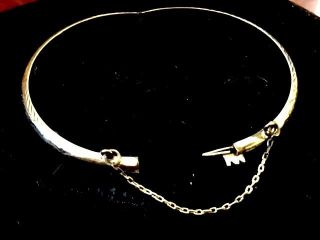 Vintage 925 sterling silver gold vermeil latching bangle bracelet w safety chain 2