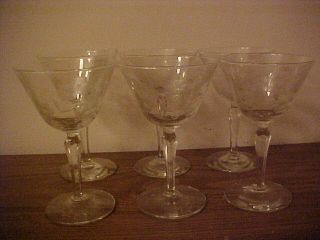 6 Vintage Libbey Embassy Etched Champagnes,  1950 