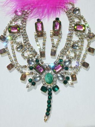 1960s Libelle Rhinestone Vintage Preciosa Necklace Set Signed Bijoux M.  G K224