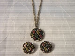 Vintage Sarah Coventry Demi Necklace & Earring Set " Mosaic " 1972
