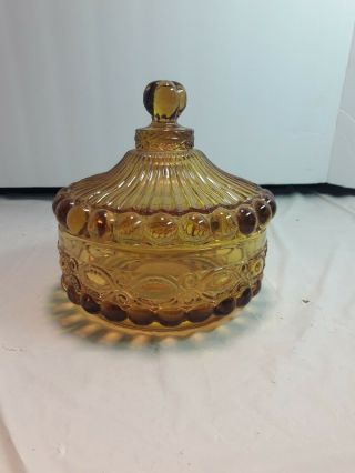 Vintage Honey Bee Amber Glass Candy Dish With Lid