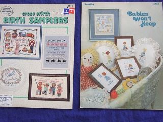 2 Vintage 1980s Baby Birth Anouncements/samplers Counted Cross Stitch Patterns
