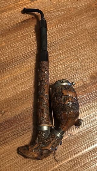 Vintage Wood Hand - Carved Deer Buck Antler German Pipe 11 " Long