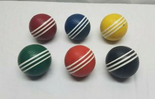Old Vintage 1960s Set Of 6 Wood 3 Three Striped Ribbed Croquet Balls Multi Color