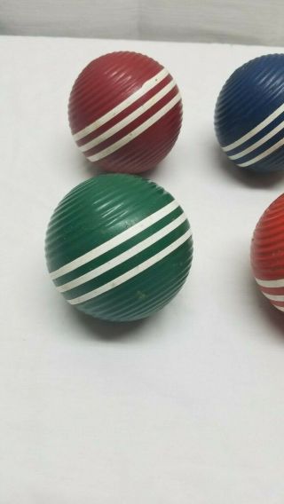 Old Vintage 1960s Set of 6 Wood 3 Three Striped Ribbed Croquet Balls Multi Color 2