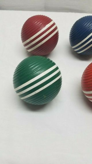Old Vintage 1960s Set of 6 Wood 3 Three Striped Ribbed Croquet Balls Multi Color 3