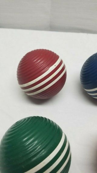 Old Vintage 1960s Set of 6 Wood 3 Three Striped Ribbed Croquet Balls Multi Color 4