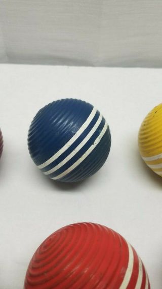 Old Vintage 1960s Set of 6 Wood 3 Three Striped Ribbed Croquet Balls Multi Color 5