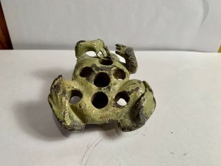 Vintage Lead Figural Flower Frog 8 Hole Green Paint 3” Frog Shaped 6