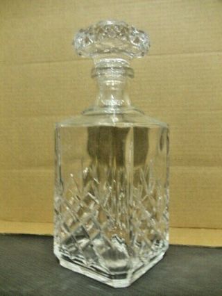 Vintage Clear Cut Glass Scotch Whiskey Decanter Square Carafe,  Stopper
