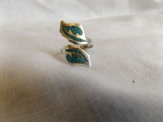 Vintage Southwest / Mexico Sterling Silver Inlay Turquoise Ring Size 7 Signed