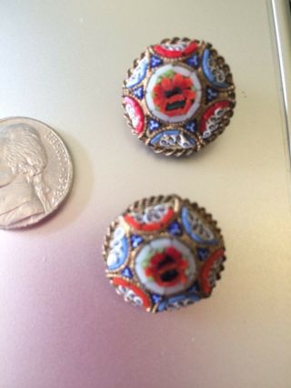 Really Tiny Vintage Micro Mosaic Clip On Earrings From Italy Detailed