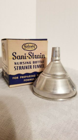 Vintage Nursing Bottle Baby Strainer Funnel Selzwel Sani Strain