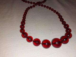 Vintage Red Cherry Plastic Bakelite Inspired Beaded Long Costume Necklace