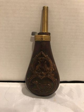 Copper Brass Metal Gun Powder Flask Made In Italy Marked 45