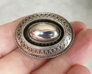 Victorian Vintage Jewellery Beautifully Crafted Silver Mourning Brooch Shawl Pin