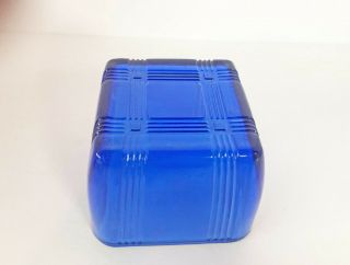 Vintage Cobalt Blue Depression Glass Refrigerator Dish 4x4 Bottom Criss Cross