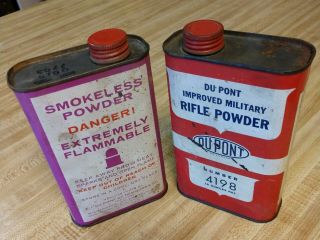 2 Vintage Empty Gun Powder Tin Cans Improved Military