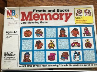 Vintage 1980 Memory Fronts And Backs Card Matching Game Milton Bradley Complete