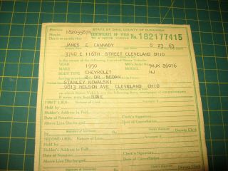 VINTAGE CAR TITLE HISTORICAL DOCUMENT OHIO 1950 CHEVY CHEVROLET 2 DR SEDAN NR 2