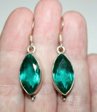 Vintage Art Deco Style Large Blue - Green Marquise Crystal Silver Drop Earrings